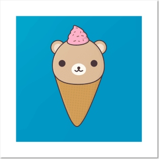 Kawaii ice cream bear Posters and Art